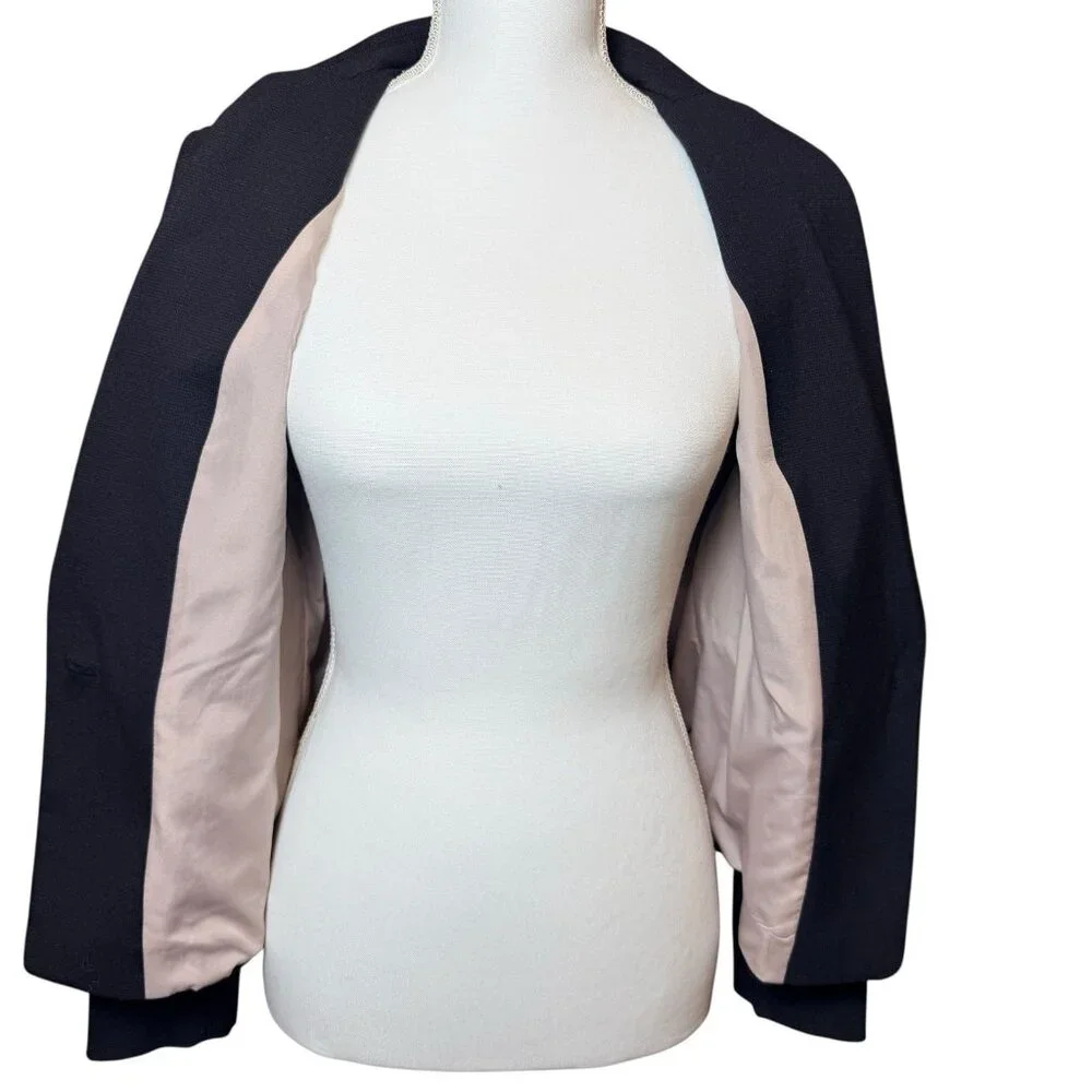 Ann Taylor Size 10P Petite Navy Blue Blazer Jacket 2 Pocket One Button Style - Picture 5 of 7